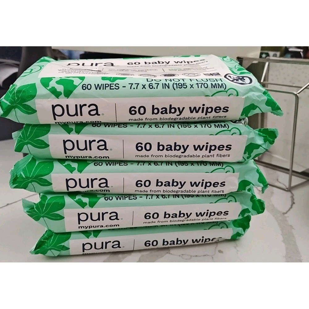 Pura Natural Sensitive Baby Wipes 99% Water Aloe Fragrance Free 60 x 5 Packs 300